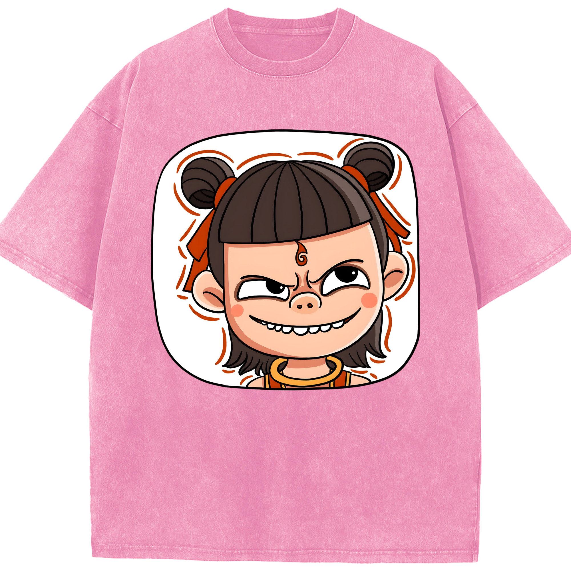 （画像用） Ne Zha 2 ナタ 魔童の大暴れ 綿100% ヴィンテージ風 半袖Tシャツ（フロントプリント）
